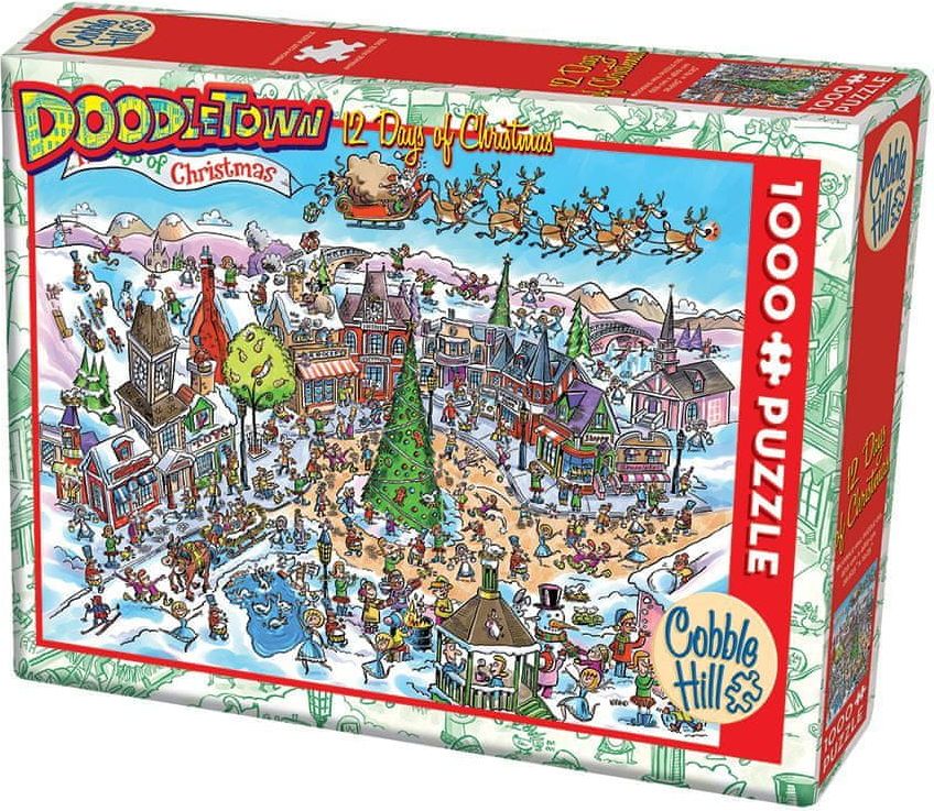 COBBLE HILL Puzzle Doodle Town: 12 dnů Vánoc 1000 dílků - obrázek 1
