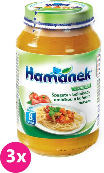3x HAMÁNEK Špagety boloňskou omáčkou a kuřecím masem (230 g) - masozeleninový příkrm - obrázek 1