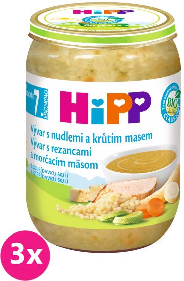 HIPP BIO Vývar s nudlemi a krůtím masem 3 x 190 g - obrázek 1