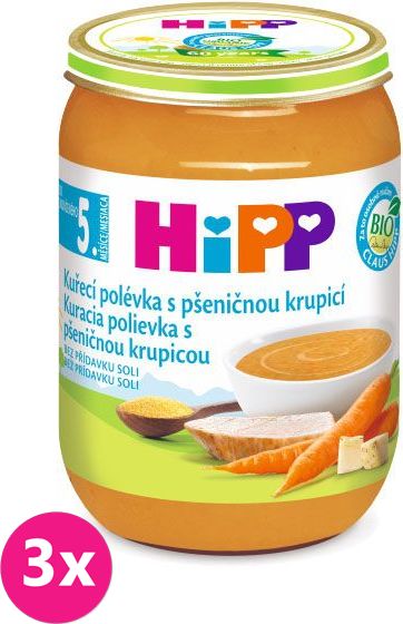 3x HIPP BIO Kuřecí polévka s pšeničnou krupicí (190 g) - obrázek 1