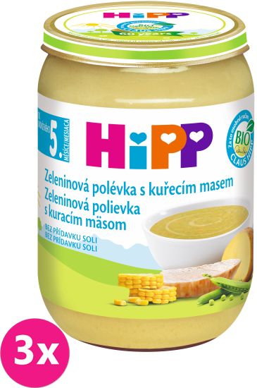 3x HIPP BIO zeleninová polévka s kuřecím masem (190 g) – maso-zeleninový příkrm - obrázek 1