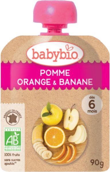 Babybio ovocné pyré jablko pomeranč banán sáčky 4 x 90 g - obrázek 2