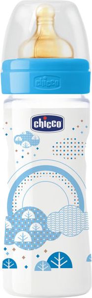 CHICCO Láhev Well-Being 250 ml, kaučukový dudlík střední průtok, modrá - obrázek 1