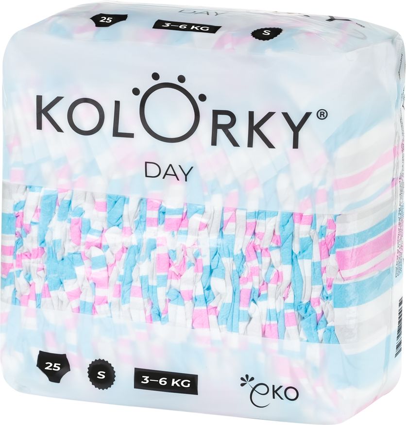 KOLORKY DAY - pruhy - S (3-6 kg) - 25 ks - jednorázové eko plenky - obrázek 1