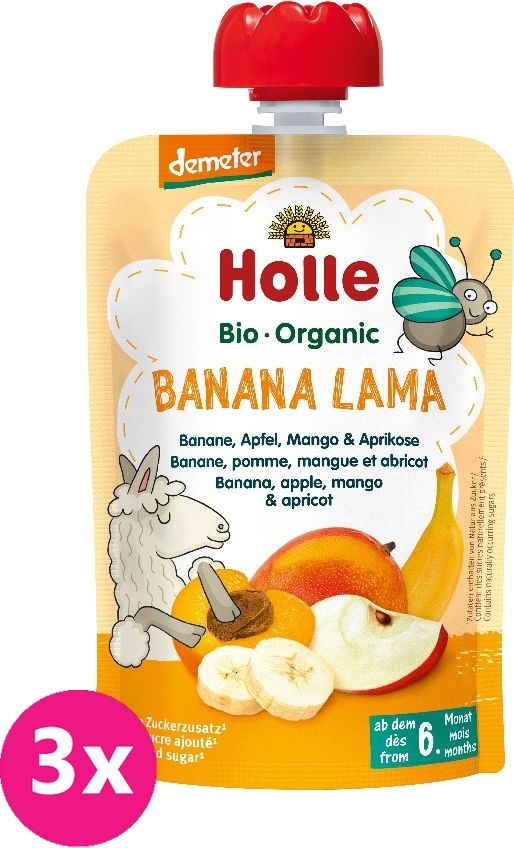 Holle Bio Banana Lama ovocné pyré banán jablko mango meruňka 3x100 g - obrázek 1