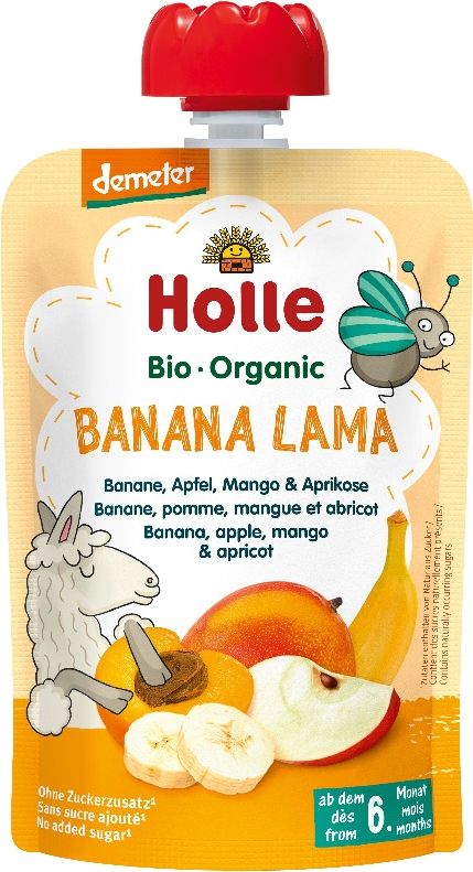 Holle Bio Banana Lama ovocné pyré banán jablko mango meruňka 3x100 g - obrázek 2