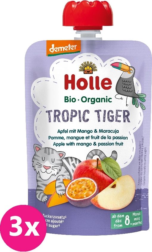 Holle Tropic Tiger Bio ovocné pyré jablko mango a maracuja 3 x 100 g - obrázek 1
