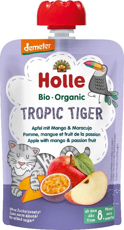 Holle Tropic Tiger Bio ovocné pyré jablko mango a maracuja 3 x 100 g - obrázek 2
