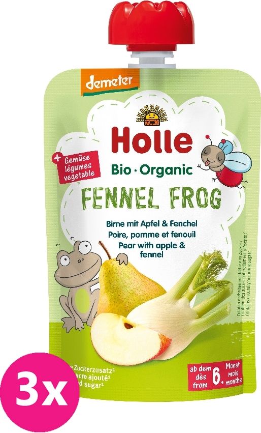 3x HOLLE Fennel Frog Bio pyré hruška, jablko, fenykl, 100 g (6 m+) - obrázek 1
