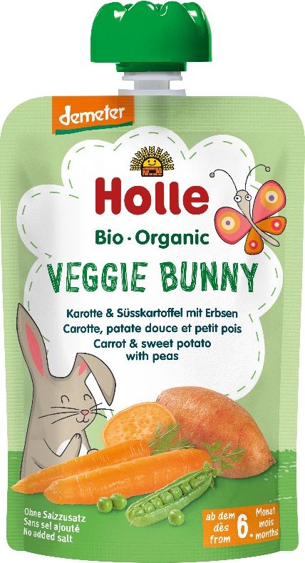 3x HOLLE Veggie Bunny Bio pyré mrkev, batáty a hrášek, 100 g (6 m+) - obrázek 2