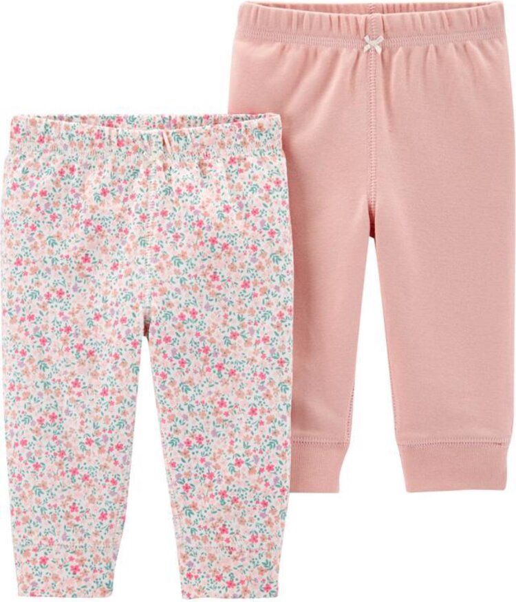 CARTER'S Kalhoty dlouhé 2 ks, růžová/kytičky - 12 m/vel. 80 - obrázek 1