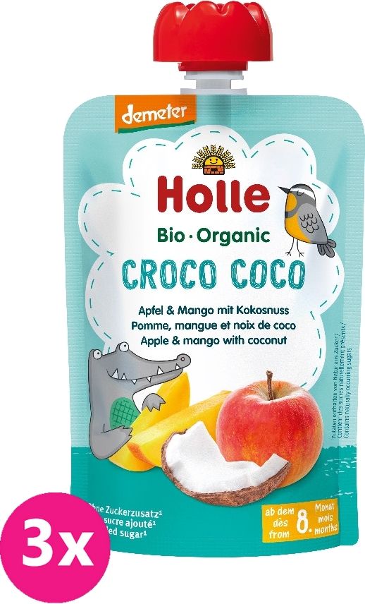 Holle Croco Coco Bio ovocné pyré jablko mango a kokos 3 x 100 g - obrázek 1