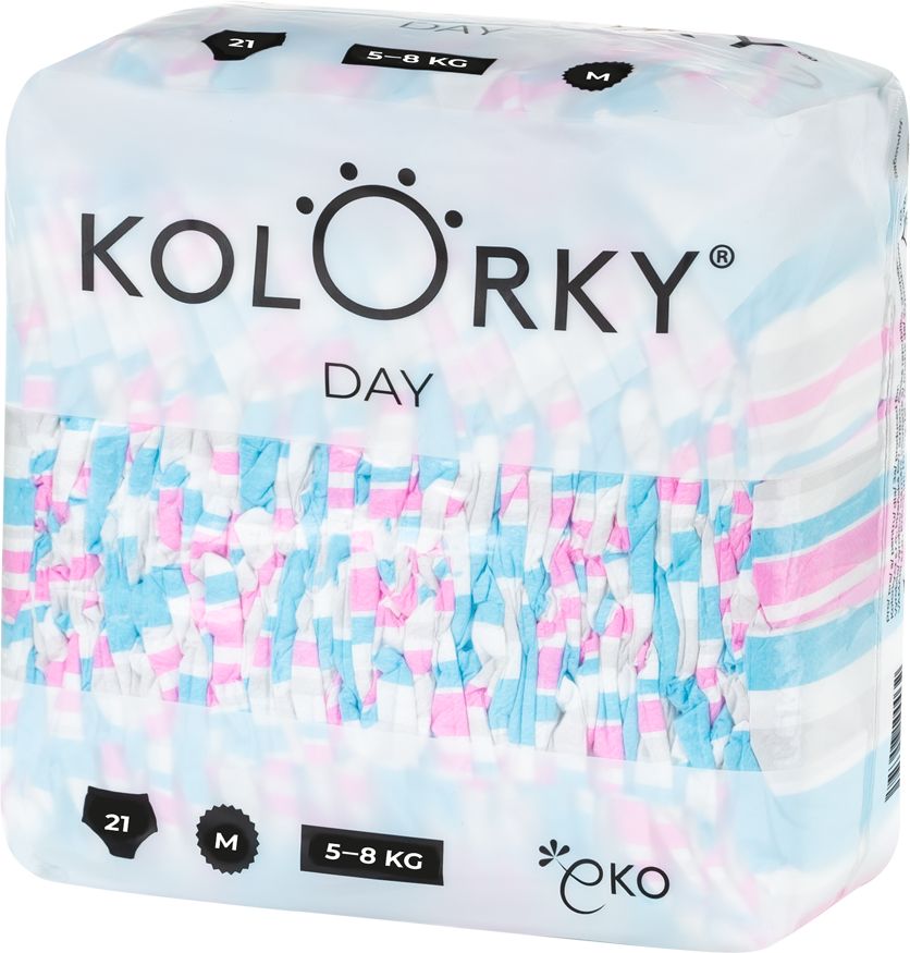 KOLORKY DAY - pruhy - M (5-8 kg) - 168 ks MĚSÍČNÍ ZÁSOBA - jednorázové eko plenky - obrázek 1