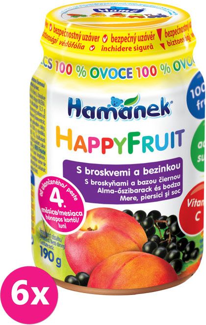 6x HAMÁNEK HappyFruit 100% S broskvemi a bezinkou - ovocný příkrm - obrázek 1