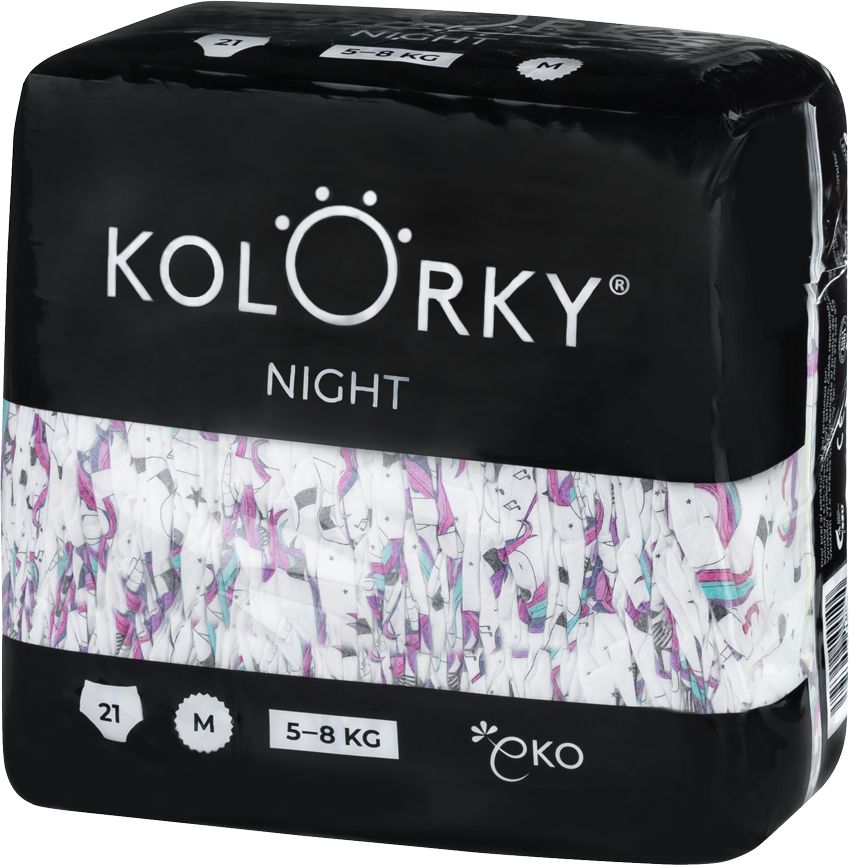 KOLORKY NIGHT - M (5-8 kg) - 168 ks MĚSÍČNÍ ZÁSOBA - noční jednorázové eko plenky - obrázek 1
