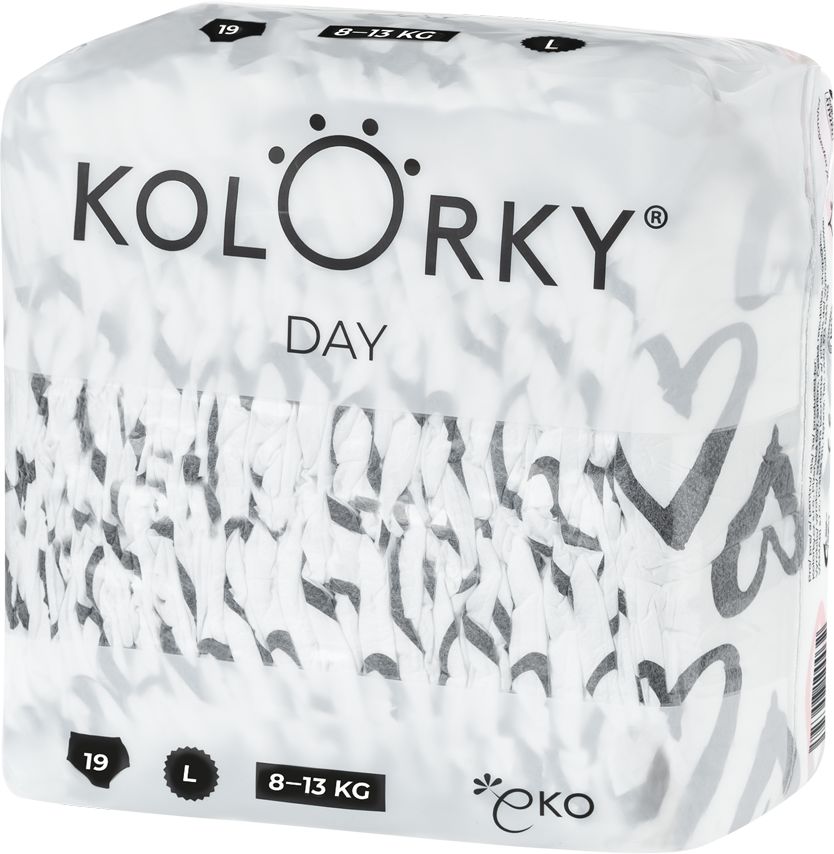 KOLORKY DAY - srdce - L (8-13 kg) - 152 ks MĚSÍČNÍ ZÁSOBA - jednorázové eko plenky - obrázek 1