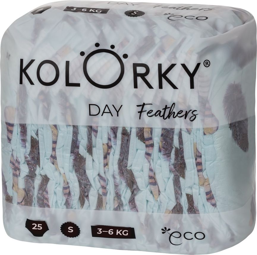 KOLORKY DAY - peří - S (3-6 kg) - 200 ks MĚSÍČNÍ ZÁSOBA - jednorázové eko plenky - obrázek 2