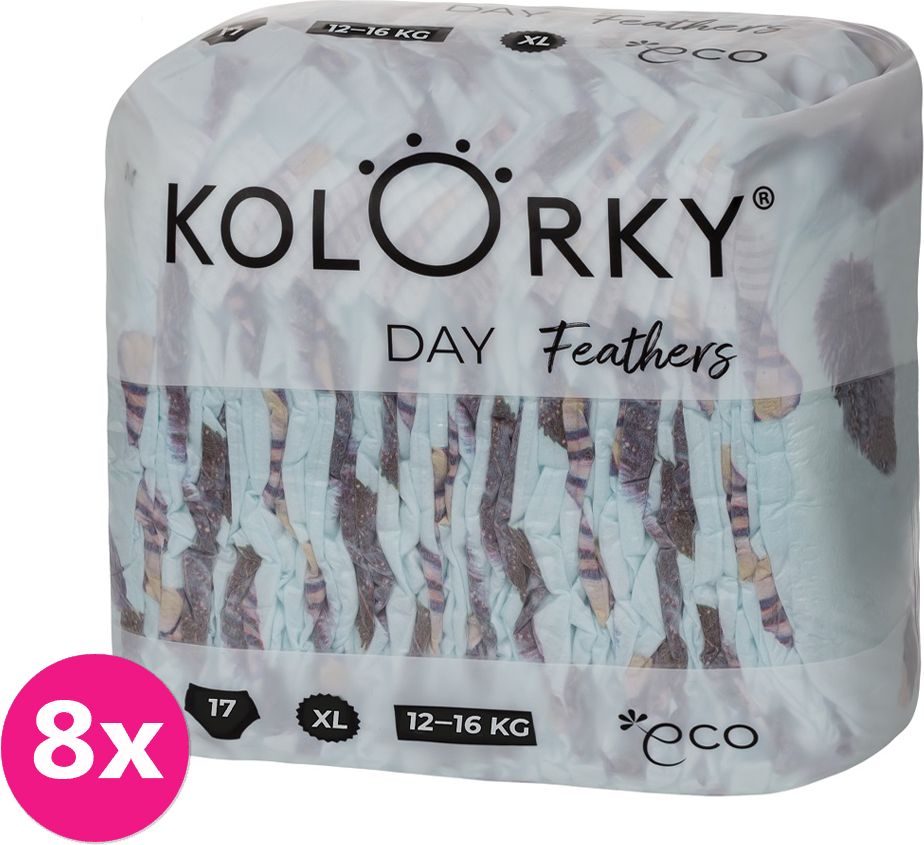 KOLORKY DAY - peří - XL (12-16 kg) - 136 ks MĚSÍČNÍ ZÁSOBA - jednorázové eko plenky - obrázek 1