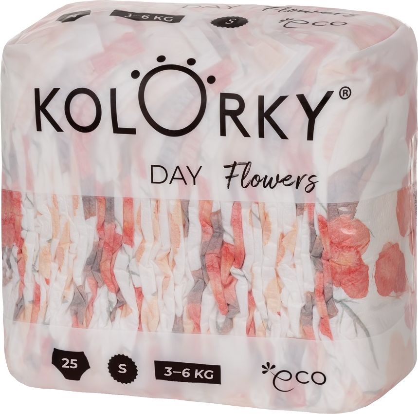 KOLORKY DAY - květy - S (3-6 kg) - 200 ks MĚSÍČNÍ ZÁSOBA - jednorázové eko plenky - obrázek 2