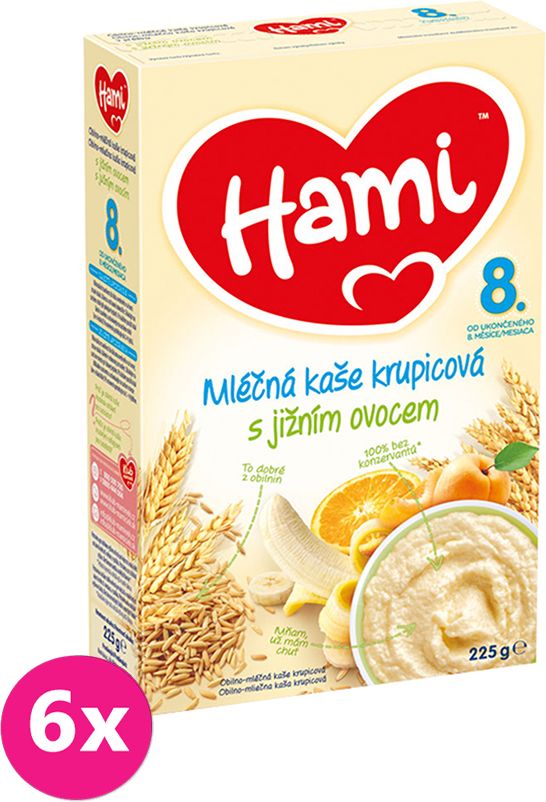 6x HAMI Kaše mléčná krupicová s jižním ovocem (225 g) 8+ - obrázek 1