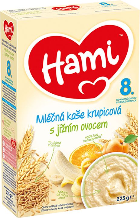 6x HAMI Kaše mléčná krupicová s jižním ovocem (225 g) 8+ - obrázek 2