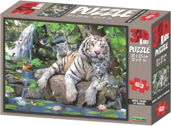 Lamps 3D Puzzle Bílí tygři 63 dílků - obrázek 1