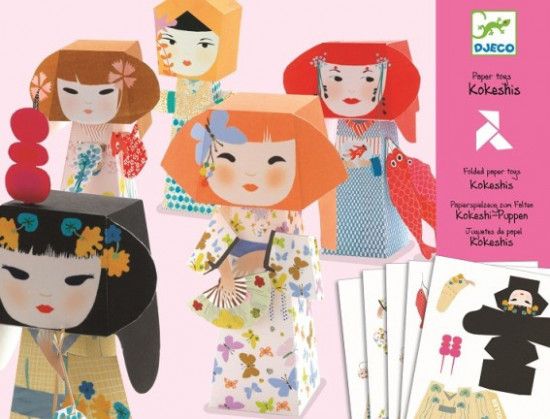 Origami Panenky Kokeshi - papírová skládačka - obrázek 1