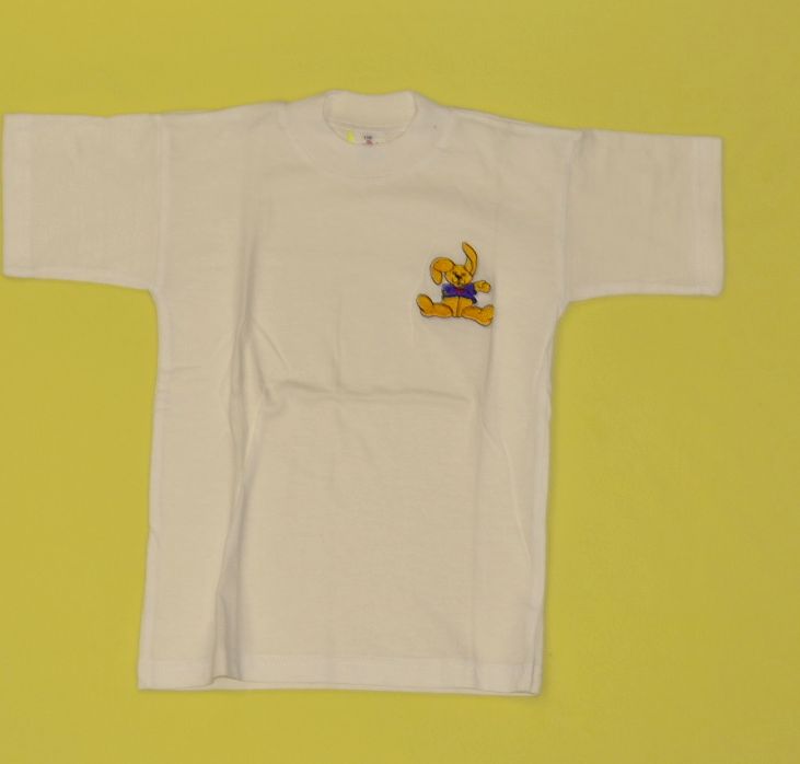 Dětské tričko, krémové s výšivkou zajíce velikost 116 Výprodej - obrázek 1
