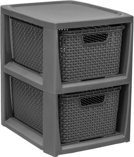 BRANQ Komoda Rattan - 2 košíky antracit P1727 - obrázek 1