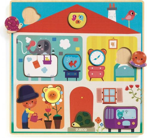 Djeco Dřevěné vkládací puzzle Jak bydlí zvířátka - obrázek 1
