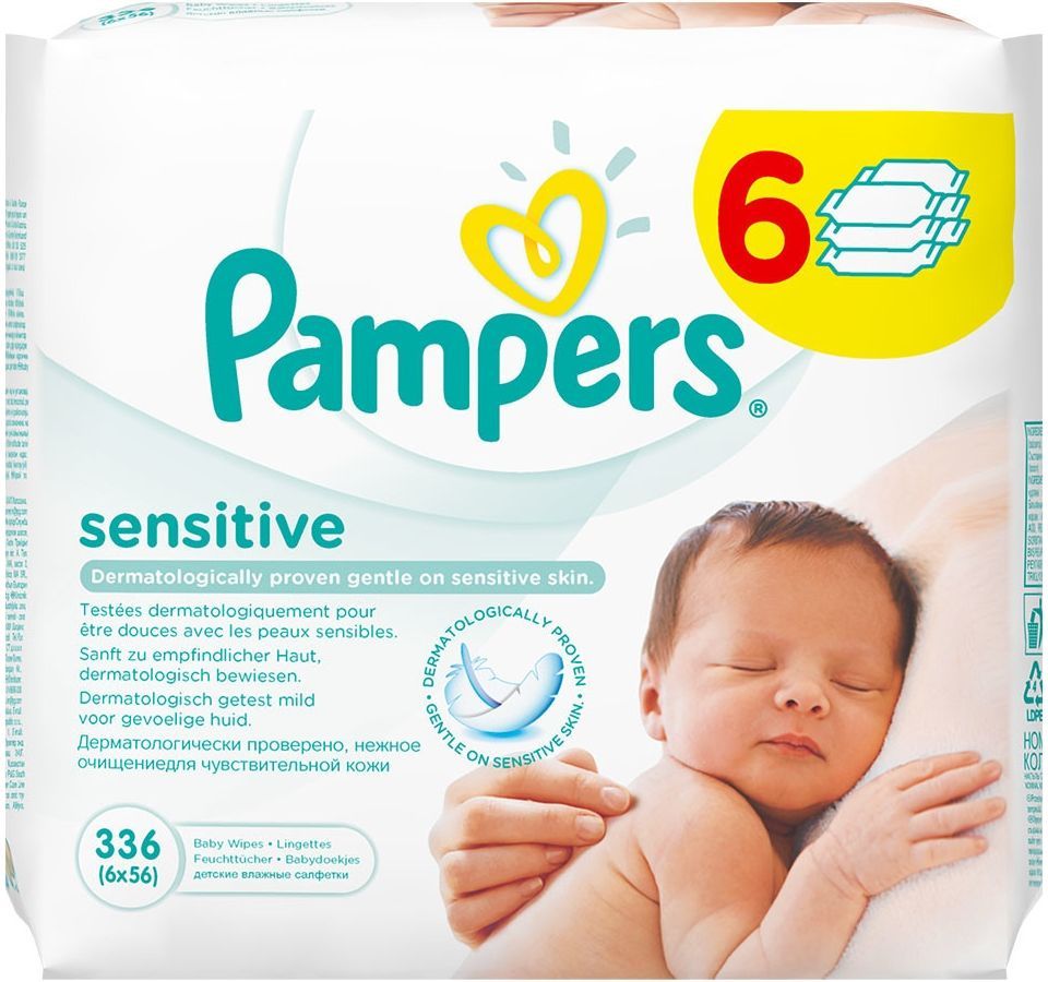 Vlhčené ubrousky 6x56 ks Pampers Sensitive - obrázek 1