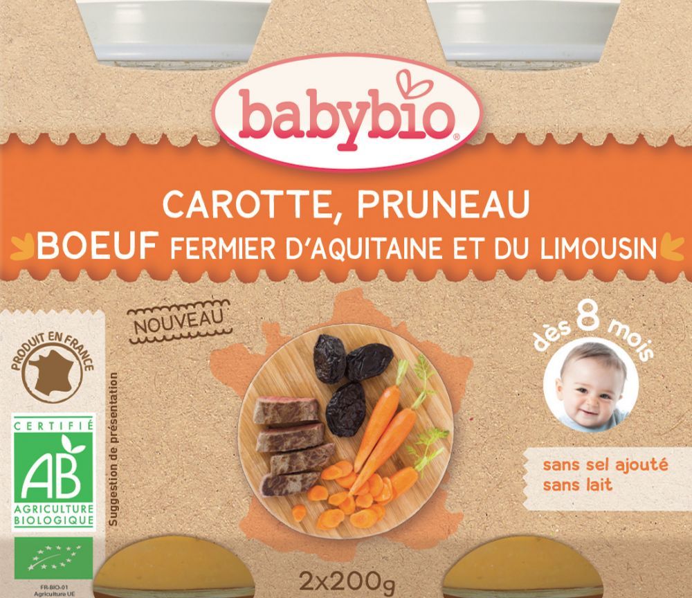 BabyBio menu mrkev a sušené švestky s hovězím masem 2x200g - obrázek 1
