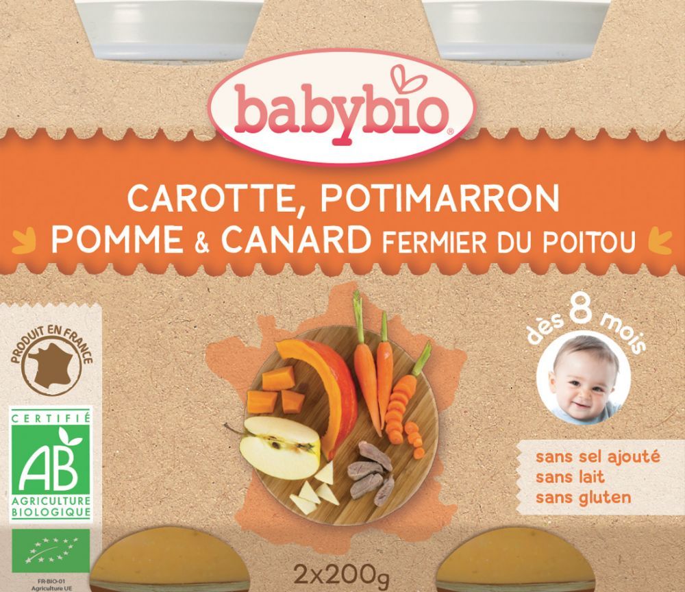 BabyBio menu mrkev dýně a jablka s kachním masem 2x200g - obrázek 1