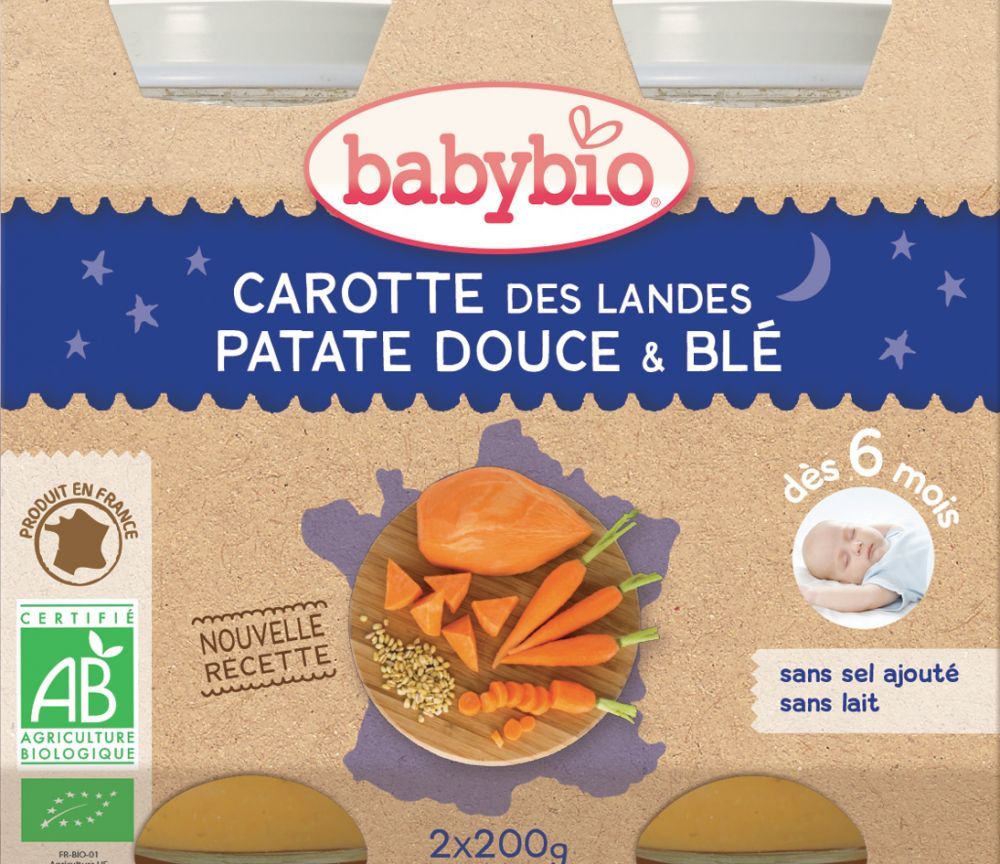 BabyBio večerní menu mrkev se sladkými brambory a pšenicí 2x200g - obrázek 1