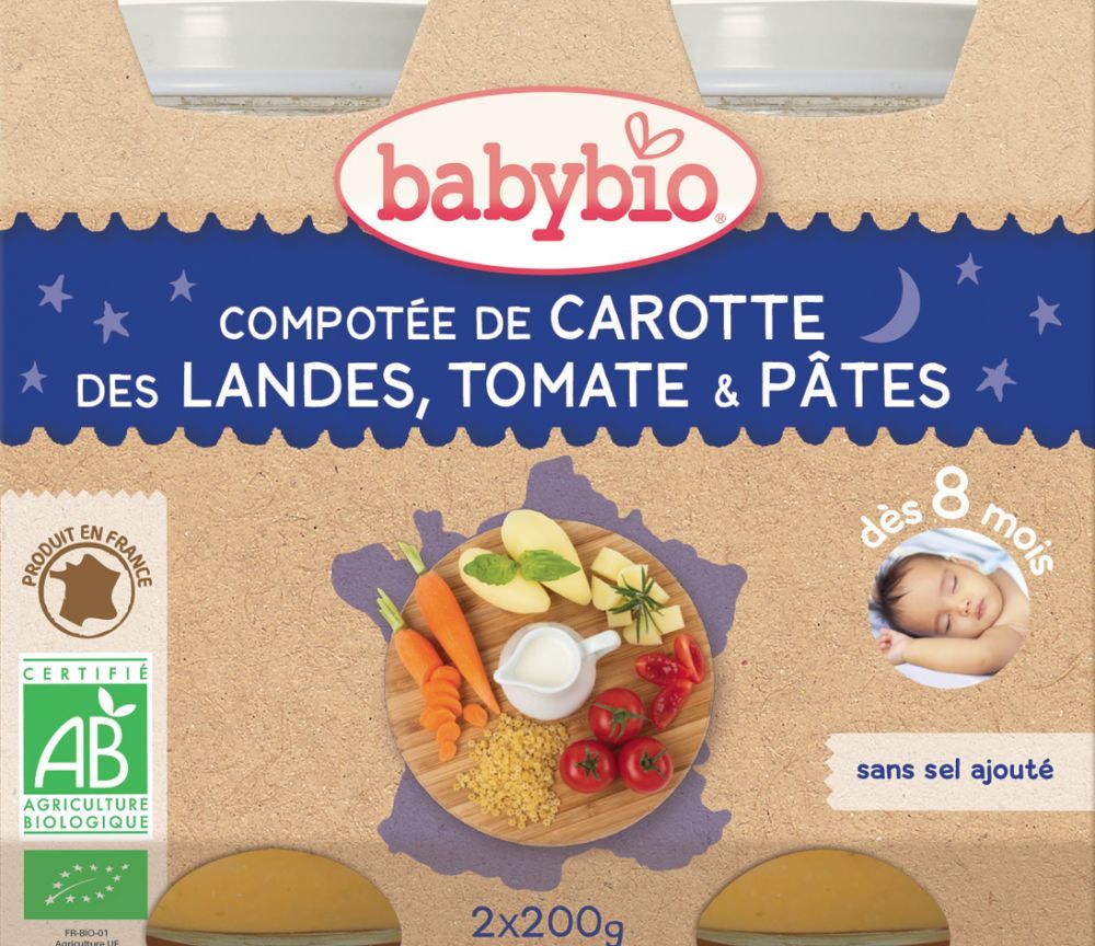 BabyBio večerní menu mrkev a rajčata s těstovinami 2x200g - obrázek 1