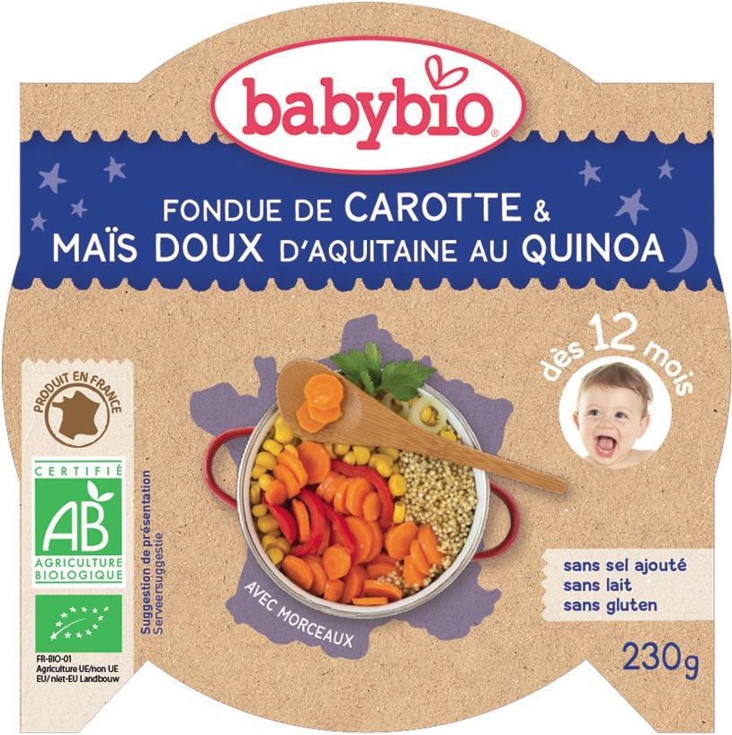 BabyBio večerní menu mrkev a sladká kukuřice s quinoa 230g - obrázek 1