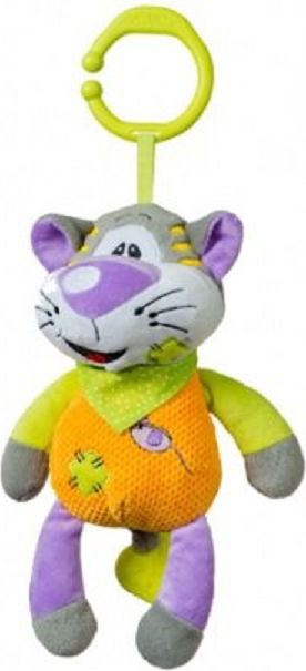 BabyOno Kočka oranžová hrající plyšová hračka s klipem - obrázek 1