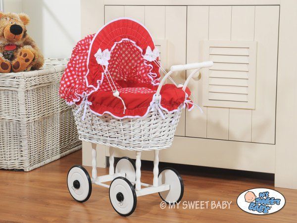 My Sweet Baby proutěný kočárek pro panenku 2 Červené čtverečky 2016 - obrázek 1