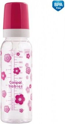 Canpol láhev s jednobarevným potiskem plastová 250 ml bez BPA Růžová - obrázek 1