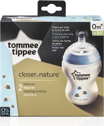 Tommee Tippee Kojenecká láhev s obrázky Tomme Tippee C2N, 2ks 260ml, 0+m modré včelky - obrázek 2