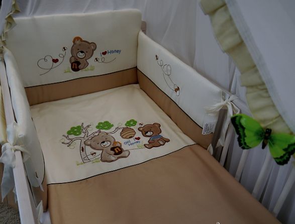 Povlečení bavlněný satén hnědá Baby´s Zone Medvídek s medem 4-dílná - obrázek 1