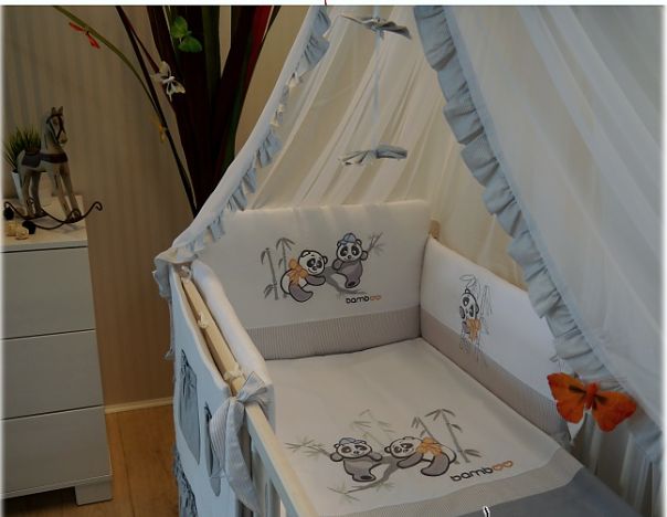 Povlečení bavlněný satén šedá Baby´s Zone Panda 3-dílná - obrázek 1