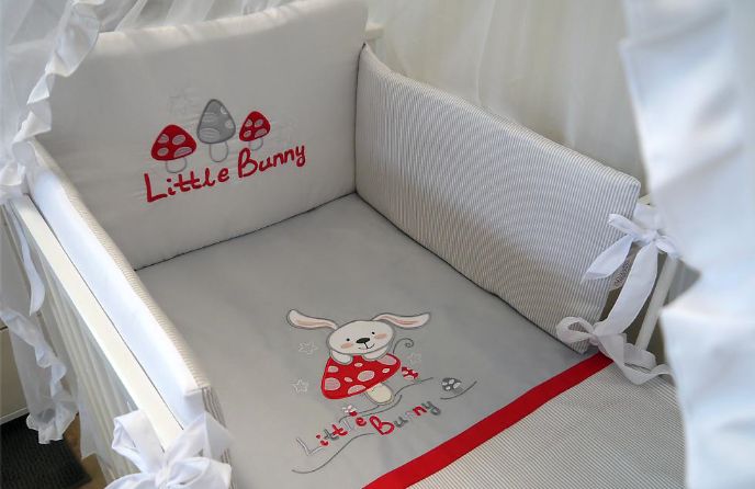 Povlečení bavlněný satén šedá Baby´s Zone Muchomůrka 4-dílná - obrázek 1