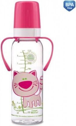 Canpol Animals láhev s potiskem s úchyty 250 ml Růžová - obrázek 1