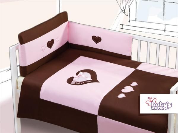 Povlečení bavlněný satén růžovo/čokoládové Baby´s Zone Srdíčko - obrázek 1