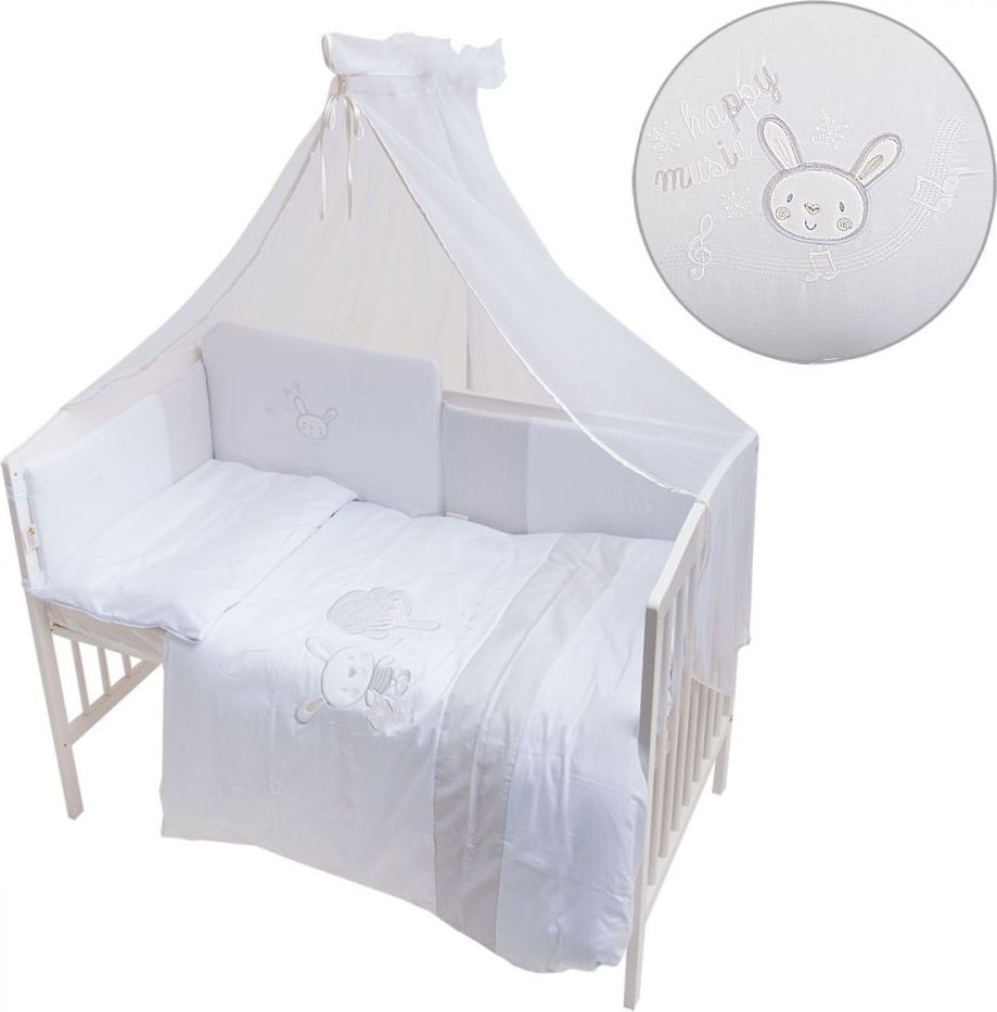 Povlečení bavlněný satén bílé Baby´s Zone Happy Music - obrázek 1