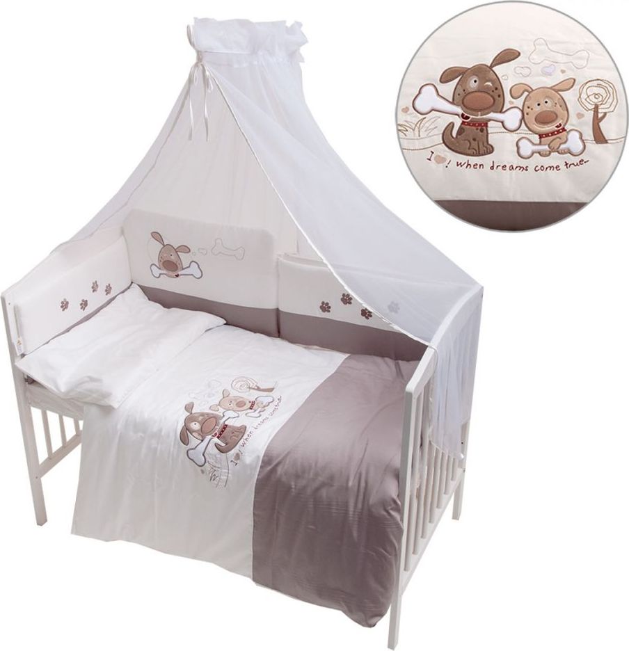 Povlečení bavlněný satén šedo/béžová Baby´s Zone Two Dogs 4-dílné - obrázek 1