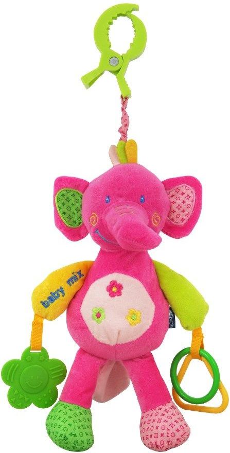 Plyšová hračka s klipem a vibrací BabyMix Sloník růžový - obrázek 1