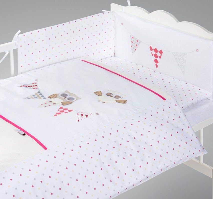 Povlečení do postýlky Klupś Night Birds červená H237 5-Dílná - obrázek 1