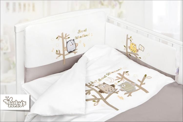 Povlečení bavlněný satén šedo/bílé Baby´s Zone Owls - obrázek 1